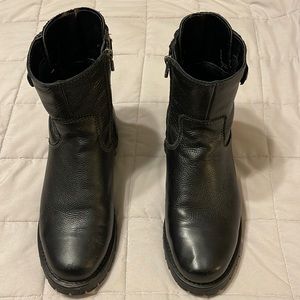 Gently worn genuine leather motorcycle riding ladies boots